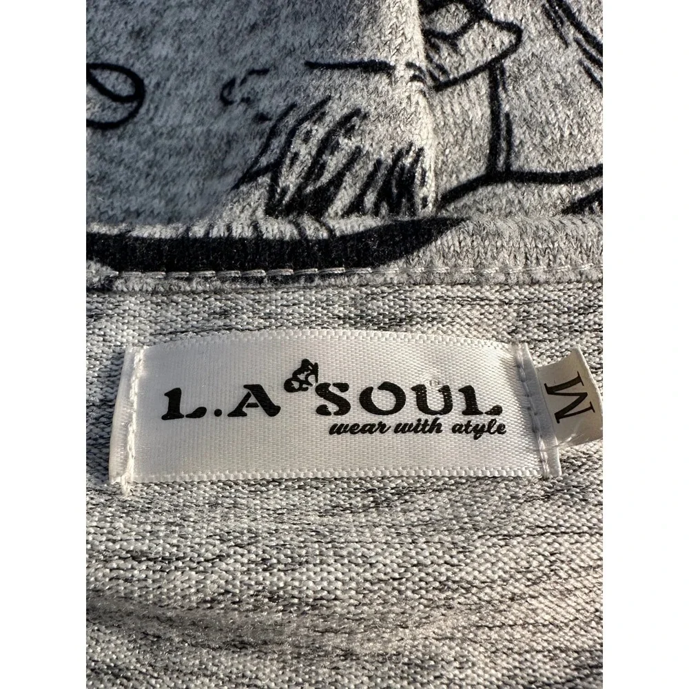 LA Soul‎ Knit Fit & Flare Dress Size M Gray Black Botanical 3/4 Sleeve Pockets - Picture 7 of 10
